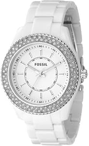 Fossil Women's ES2444 White Resin Bracelet White Glitz Analog Dial Watch