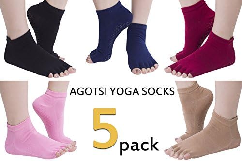 Pilates Socks 5 Pack Non Slip No Skid Grip Toe Yoga Gloves Grippy for Women Men