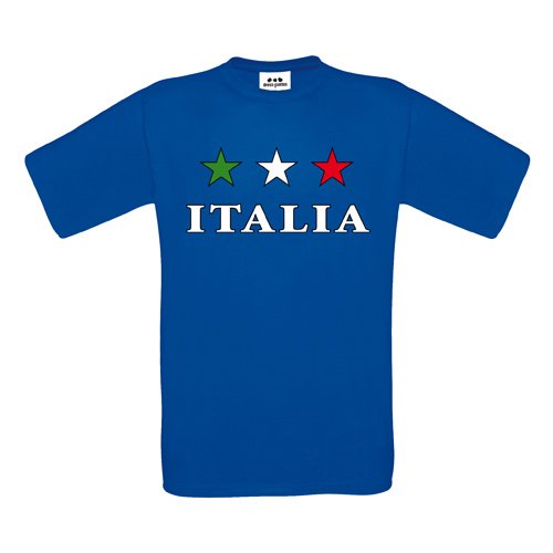 Italia Kids – Kinder T-Shirt – Italia Schriftzug mit 3 Sternen Grün-Weiß-Rot – Textil royalblue / Motiv farbig Gr. 110/116