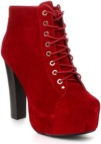 DELICACY JORDON-03 Women's Hot Fashion Lace Up Platform Ankle Booties Sexy shoes, Color:RED, Size:7