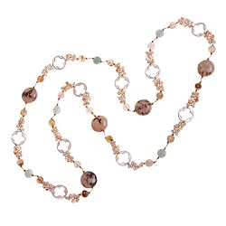 Lovely Golden Beige Stone Beaded Long 34" Necklace Fashion Jewelry