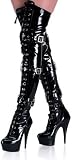 DELIGHT-3028 5 3/4 Spike Heel Platform Lace-up Stretch Thigh Boot Women's Size Shoe With Triple Buckle