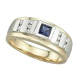 14K Yellow Gold 1/5 ct. Diamond with Square Shaped 3/8 ct. Sapphire Men's Ring
