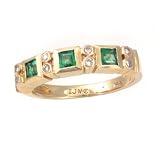 14K .40 CTW Princess Cut Emerald & Diamond Band