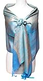 Jacquard Baby Blue and Gold Pashmina Shawl Wrap Jacquard Baby Blue and Gold Pashmina Shawl Wrap