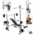 Christopeit Hantelbank Fitnessstation Basic Concept in Silber Plus 38,5KG Gewichtsset und Langhantelstange