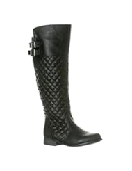 Shoes: Riverberry Womens Lily Quilted Knee-High Low Heel Casual Riding Boots, Black, 7