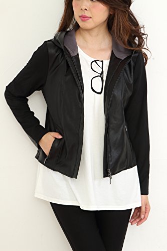 (Goldjapan)ゴールドジャパン 大きいサイズ レディース 異素材MIX フード フェイクレザージャケット ライダース シングル ダブル フード パーカー ブレザー ブルゾン レザー ジャケット 革ジャケット 革ジャン 革ジャンパー 革ジャンバー 皮ジャケット 皮ジャン 皮ジャンパー ジャンバー ノーカラージャケット 可愛い ゆったり Aライン 体型カバー フォーマル パーティー ドレス デート 結婚式 二次会 入学式 入園式 カジュアル エレガント きれいめ ゆったり 着痩せ 体型カバー 大きい おおきい ポチャカワ ポチャティブ ビッグサイズ LL LLサイズ 2L 3L 4L 5L 6L XL XXL 11号 13号 15号 17号 19号 21号 春 夏 秋 冬 lb-25042