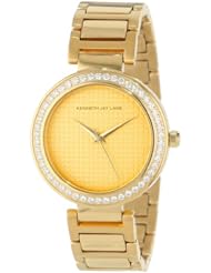 Kenneth Jay Lane Womens 2603 Textured Dial Crystal Accented Gold Ion-Plated Stainless Steel Watch