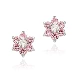 Sterling Silver Pink CZ and Simulated Diamond CZ Flower earrings