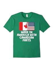 Apparel: Mens Made In America With Canadian Parts Funny Flag T-Shirt XL Kelly Green - National Flag T-Shirts