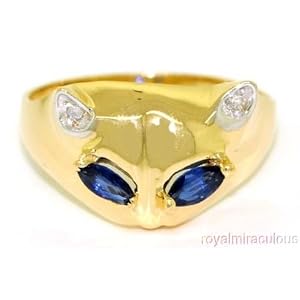 Sapphire & Diamond CAT Ring 14K Yellow Gold