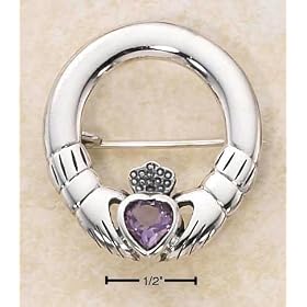 Sterling silver CLADDAGH PIN WITH HEART AMETHYST by