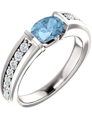 18K White Gold 7.00x5.00mm Oval Cut Sky Blue Topaz and Diamond Ring -- LIFETIME WARRANTY