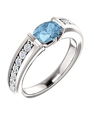 14K White Gold 7.00x5.00mm Oval Cut Sky Blue Topaz and Diamond Ring -- LIFETIME WARRANTY
