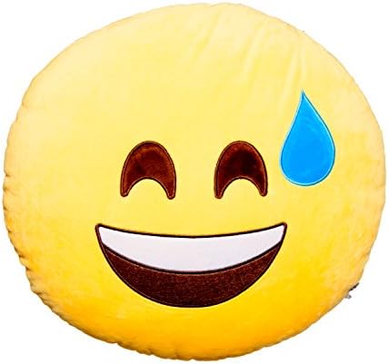 Tear Of Sweat Emoji Round Smiley Emoticon Stuffed Cushion Pillow - Purple - Two Day Shipping