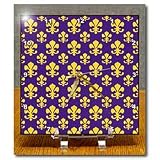 Fleur de lis pattern in LSU colors Dark Purple and Canary Yellow - 6x6 Desk Clock