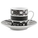 Retro Black & White Espresso Cup & Saucer Demitasse set, Service for 6