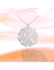 Monogram Necklace 3/4 inch Sterling Silver Handcrafted Cutout Personalized Initial Necklace - Made in USA