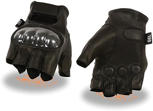 Men's Fingerless Leather Gloves w/ Hard Knuckles and Gel Palms (Small)