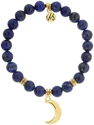 Lapis Lazuli Beaded Bracelet with Gold-Plated Moon Charm