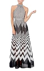 Chiffon Striped Print Full Length Halter Sleeveless Maxi Dress 
