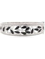 Sterling Silver Diamond Black Enamel Bangle Bracelet (1/3 cttw, I-J Color, I3 Clarity)