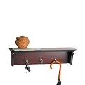 Basswood Wall Shelf with Hooks - Mahogany