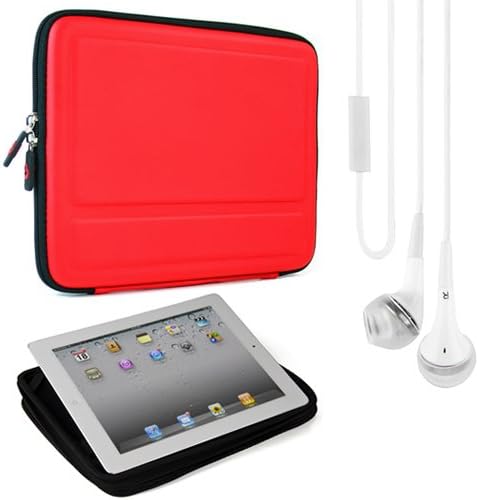 (Red) EVA Semi Hard Carrying Case w/ Stand Function for Le Pan S / Le Pan II / Le Pan M97 9.7" Tablet + White VanGoddy Headphones