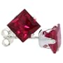 Sterling Silver Ruby Red 1 1/4 Carat Size (each) Princess Cut CZ Stud Earrings