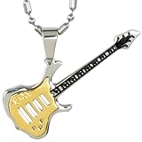 Stainless Steel Gold Guitar Pendant Necklace