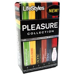 Lifestyles Pleasure Collection - 12 Premium Lubricated Condoms + 1 Massage Oil