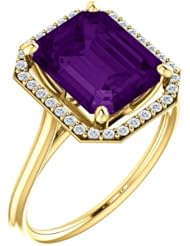 14K Yellow Gold 10.00x8.00mm Emerald Cut Chatham Created Alexandrite and Diamond Halo-Style Ring -- LIFETIME WARRANTY
