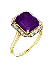 18K Yellow Gold 10.00x8.00mm Emerald Cut Chatham Created Alexandrite and Diamond Halo-Style Ring -- LIFETIME WARRANTY
