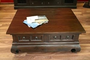 Couchtisch, Schubladen, 100x80x41, Massiv, Holz, Wohnzimmertisch, Antik