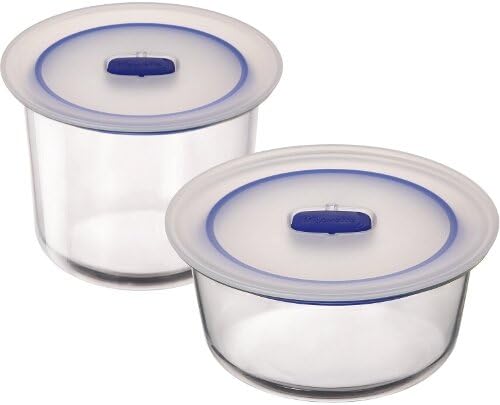 Bormioli Rocco Frigoverre Plus Tempered Glass Food Storage 2-Piece Round Set with Frosted Blue Lids