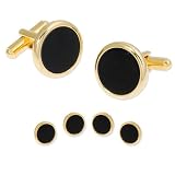 Soft Round Formal Cufflinks and Stud by Enrico Pardini - Gold Rhodium