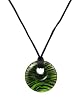 Necklace - N97 - Murano Glass Style - Round Shape ~ Black and Green Stripe
