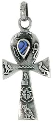 Sterling Silver 1 1/8" (28 mm) Ankh Pendant w/ Abalone Shell