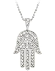 Sterling Silver and Cubic Zirconia Hamsa, Hand of God, Pendant Necklace , 18"