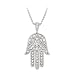 Sterling Silver and Cubic Zirconia Hamsa, Hand of God, Pendant, 18"