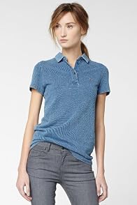 Short Sleeve Indigo Pique Polo With Woven Collar