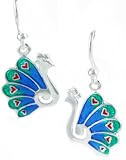 Tomas 925 Sterling Silver Beautiful Blue Epoxy Peacock Charm Hook Earrings Comes Gift Boxed