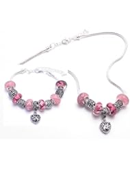 Antique Heart Charm Bracelet and Necklace Gift Set Girls Pandora Style
