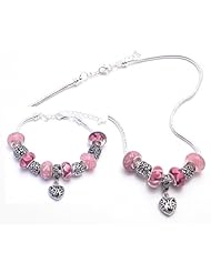 Antique Heart Charm Bracelet and Necklace Gift Set Girls Pandora Style Gift Boxed