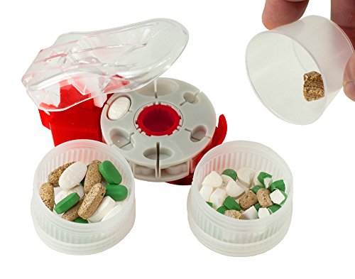 Prorxdisc Pill Cutter / Pill Splitter with Catch Cup, 2 Medication Containers and 18 Cavity Deluxe Disc for Cutting Different Shapes and Sizes of Pills and Tablets