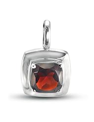 CleverEve Designer Series Deep Red Square Shaped Sterling Silver Pendant w/ Cushion Cut Natural Genuine Garnet Center Stone