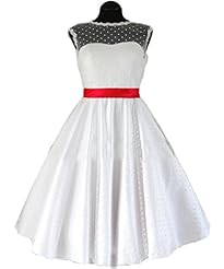 Polka Dot Print Short Tea Length Lace Vintage Wedding Dress  With a Sash 