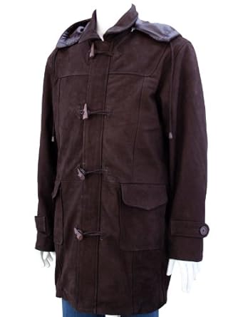 Xport Design's Men's Long Length Hooded Nubuck Leather Coat
