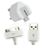 UK Standard 3-PIN Adapter For Mains Charger of Apple iPad iPod Touch, Classic, Nano, iPhone 3G/3GS/4 With Free USB Cable